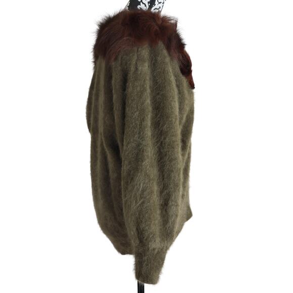 Women's Vintage Green Angora Rabbit Sweater W/ Imitation Fox - M - Picture 9 of 11